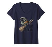 Womens Halloween Witches Broom Tonight We Fly V-Neck T-Shirt