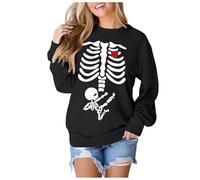 Womens Halloween X-Ray Skeleton Maternity Sweatshirts Crewneck Pullover Fall Pregnancy Announcement Shirts Tops