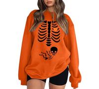 Womens Halloween X-Ray Skeleton Maternity Sweatshirts Crewneck Pullover Fall Pregnancy Announcement Shirts Tops Halloween 2025