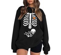 Womens Halloween X-Ray Skeleton Maternity Sweatshirts Crewneck Pullover Fall Pregnancy Announcement Shirts Tops Halloween 2025