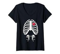 Womens Halloween XRay Pregnancy Tops Expecting Twins Babies V-Neck T-Shirt