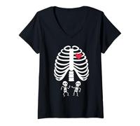 Womens Halloween XRay Pregnancy Tops Expecting Twins Babies V-Neck T-Shirt