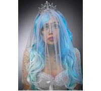 Womens Halloween Zombie Corpse Bride Grey Fancy Dress Gothic Veil Headpiece