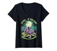 Womens Halloween Zombie Dog Fetch If You Dare V-Neck T-Shirt