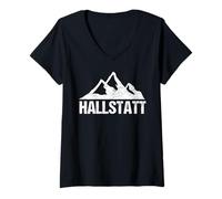 Womens Hallstatt Austria Travel Souvenir Design Austrian Mountain V-Neck T-Shirt