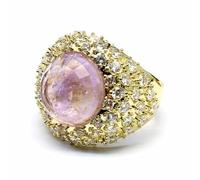 Women's Halo Crystal Ring, Gold Gemstone Ring，Amethyst