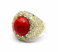 Women's Halo Crystal Ring, Gold Gemstone Ring，Red turquoise