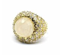 Women's Halo Crystal Ring, Gold Gemstone Ring，White Crystal