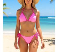 Women's Halter Bikini Set Solid Color Tie Side Two Piece Swimwear High Waisted Bathing Suit for Beach Holiday Summer Pool Vacation S-XXL