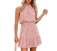 Women's Halter Dresses Summer Boho Floral Sundress 2024 Casual Sleeveless Beach Short Dress (pink, XL)