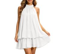 Women's Halter Neck Chiffon Mini Dress Women's Summer Halter Tie Mini Dress Sleeveless Backless Puffball Dresses Summer Vacation Y2K Party Sundress