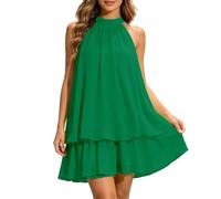 Women's Halter Neck Chiffon Mini Dress Women's Summer Halter Tie Mini Dress Sleeveless Backless Puffball Dresses Summer Vacation Y2K Party Sundress Green