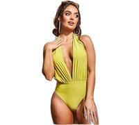 Women's Halter Neck Cut-Out Swimwear Goddiva Vert XL