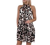 Womens Halter Neck Floral Mini Dresses Summer Short Dress Ladies Beach Dress Look Trendy Women's Clothing Chic Sleeveless Flower Print Sleeveless Pleated Skirt