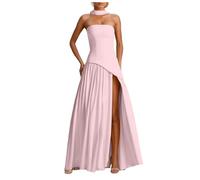 Womens Halter Neck Maxi Dress, Strapless Open Back Split Gown, Elegant High Slit Pleated Dress for UK Wedding Guest Prom