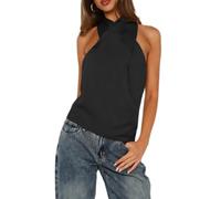 Women's Halter Neck Off The Shoulder Satin Tops Sexy Stretch Sleeveless Open Back Slim Fit Cropped Vest Summer Going Out Cami Tops for Women (Black, S)