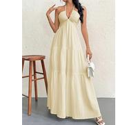 Women's Halter Neck Tiered Maxi Dress Ruched V-Neck Flowy Casual Summer Dress for Beach Vacation