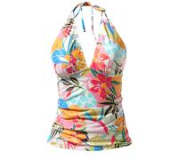 Women's Halter Tankini Top V Neck Swim Top Tummy Control Bathing Suit, Pink Flower, 22 Plus
