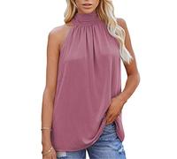 Womens halterneck Tank Top Summer Sleeveless Tie Back Shirts Vest Tops Women Summer Halter Neck Tops Elegant Smooth Sleeveless Pleated Blouse Tshirts Women Summer solid color Halter Neck Vest Tops