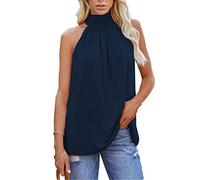 Womens halterneck Tank Top Summer Sleeveless Tie Back Shirts Vest Tops Women Summer Halter Neck Tops Elegant Smooth Sleeveless Pleated Blouse Tshirts Women Summer solid color Halter Neck Vest Tops