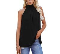 Womens halterneck Tank Top Summer Sleeveless Tie Back Shirts Vest Tops Women Summer Halter Neck Tops Elegant Smooth Sleeveless Pleated Blouse Tshirts Women Summer solid color Halter Neck Vest Tops