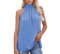 Womens halterneck Tank Top Summer Sleeveless Tie Back Shirts Vest Tops Women Summer Halter Neck Tops Elegant Smooth Sleeveless Pleated Blouse Tshirts Women Summer solid color Halter Neck Vest Tops