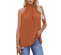 Womens halterneck Tank Top Summer Sleeveless Tie Back Shirts Vest Tops Women Summer Halter Neck Tops Elegant Smooth Sleeveless Pleated Blouse Tshirts Women Summer solid color Halter Neck Vest Tops