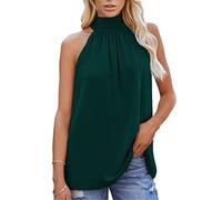 Womens halterneck Tank Top Summer Sleeveless Tie Back Shirts Vest Tops Women Summer Halter Neck Tops Elegant Smooth Sleeveless Pleated Blouse Tshirts Women Summer solid color Halter Neck Vest Tops