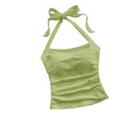 Women's Halterneck Vests Camisole Tops for Women UK,Ladies Summer Tops Solid Color Textured Tank Top Slim Fit Sexy Cami Vest Top Lightweight Going Out Holiday Casual Sleeveless Tshirt Blouses Tunics
