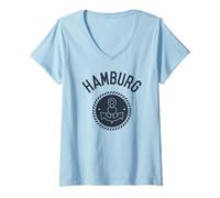 Women's Hamburg Elbe Souvenir Anchor with Heart V-Neck T-Shirt