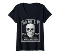 Women's Hamlet, William Shakespeare 1601 Tour Merch, Skull Design V-Neck T-Shirt