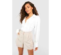 Womens Hammered Contour Seam Detail Fitted Shirt Ivory 14