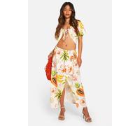 Womens Hammered Palm Print Ruched Front Shirt & Wrap Midaxi Skirt - Grey - 12, Grey