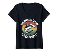Womens Hammerhead Sharks Over People Hammerhead Shark V-Neck T-Shirt