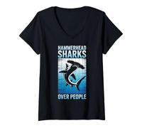 Womens Hammerhead Sharks Over People Hammerhead Shark V-Neck T-Shirt