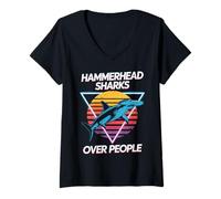 Womens Hammerhead Sharks Over People Hammerhead Shark V-Neck T-Shirt