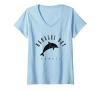 Womens Hanalei Bay Hawaii Dolphin Surf Kauai Hawaiian Vintage V-Neck T-Shirt