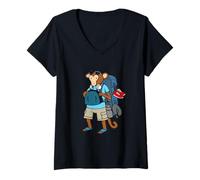 Women's Hand Drawn Funny Backpacking Monkey Cartoon Gift by Lobeboy V-Neck T-Shirt