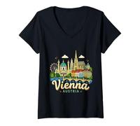 Women's Hand Drawn Vienna Austria Travel Souvenir Landmark Gift V-Neck T-Shirt