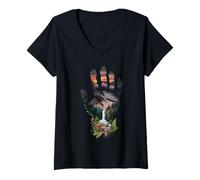 Womens Hand Of Nature Forest Sunset Adventure V-Neck T-Shirt
