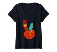 Womens Hand Sign Peace Love Grateful Funny Thanksgiving Turkey V-Neck T-Shirt
