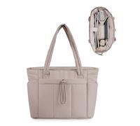 Women's Handbag Tote Bag 20 L Large Quilted Shopper Bag with Laptop Compartment (15.6 Inches) and Drink Holder (40 oz/1.18 L), Ideal for Office, School, Travel, Shopping (Patent Pending), beige