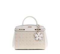 GUESS Melinda Logo Tri Compartment Satchel Handbag Shoulder Bag Cream White Logo Cream