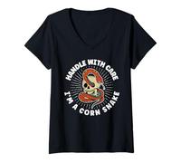 Women's Handle with Care, I'm a Corn Snake Grass Snake Reptile V-Neck T-Shirt