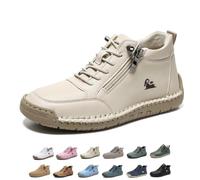 Women's Handmade Leather Comfy Shoes, Casual Side Zipper Walking Shoes | Women's Leather Trainers With Side Zip Flats, Unisex Leather Trainers Outdoor Casual Ankle Boots