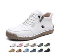 Women's Handmade Leather Comfy Shoes, Casual Side Zipper Walking Shoes | Women's Leather Trainers With Side Zip Flats, Unisex Leather Trainers Outdoor Casual Ankle Boots