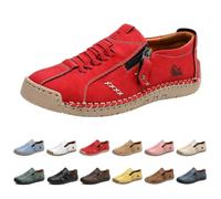 Women's Handmade Leather Orthopedic Comfy Shoes, Comfortable Orthopedic Sneakers Wide Fit Trainers Walking Shoes Slip On Arch Support Non-Slip Sneakers(Red,5UK)
