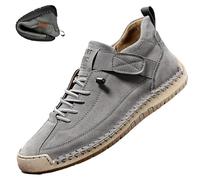 Women's Handmade Leather Orthopedic Comfy Shoes, Unisex Comfortable Orthopedic Sneakers Wide Fit Trainers Walking Shoes Slip On Arch Support Non-Slip Sneakers (8,Gray)
