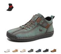 Women's Handmade Leather Orthopedic Comfy Shoes Unisex Leather Trainers Soft Slip On Orthopedic Trainers Men(Green,6 UK)
