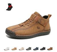 Women's Handmade Leather Orthopedic Comfy Shoes Unisex Leather Trainers Soft Slip On Orthopedic Trainers Men(Brown,10.5 UK)